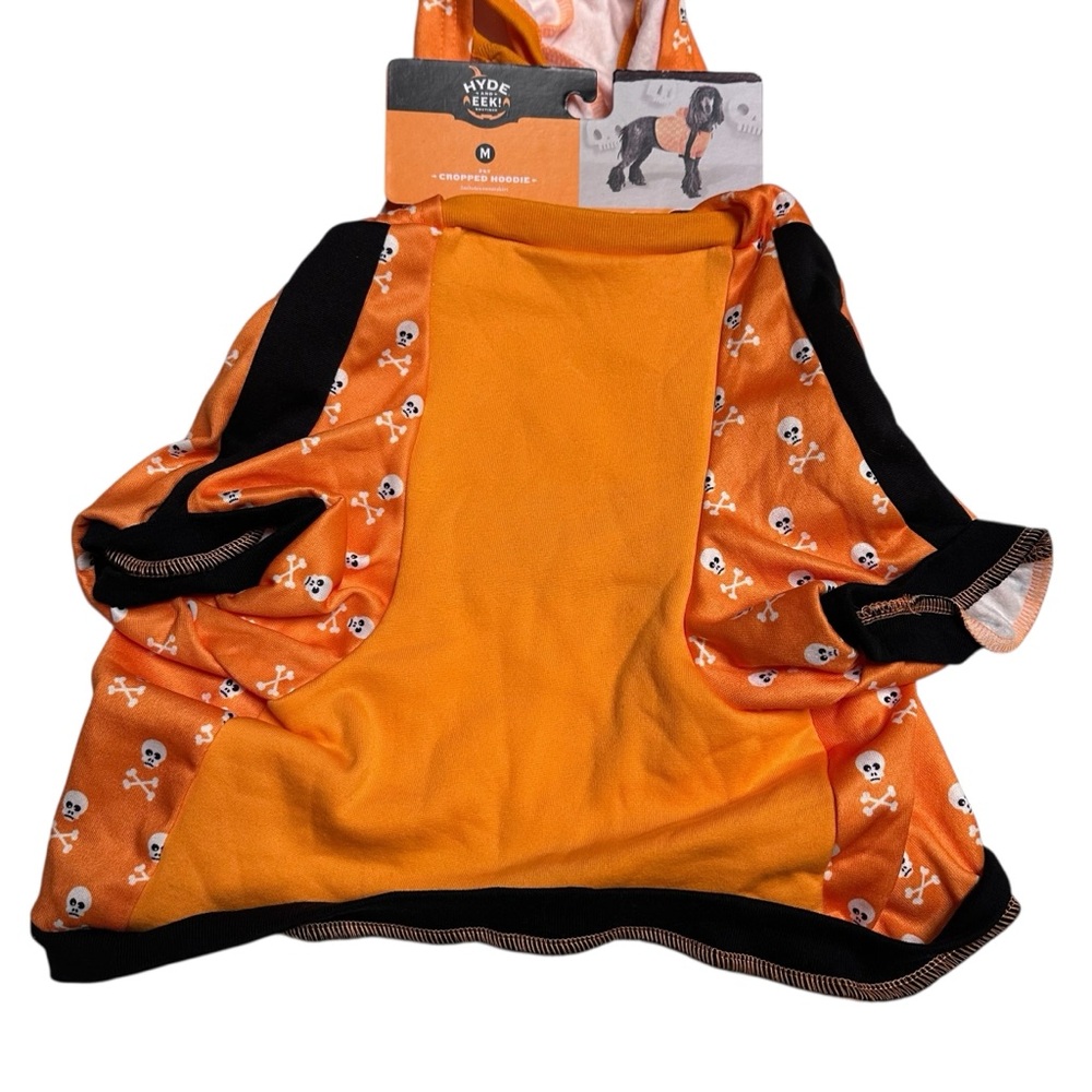 Hyde and Eek Halloween Pet Cropped Hoodie medium‎ orange with white skulls  NWT
